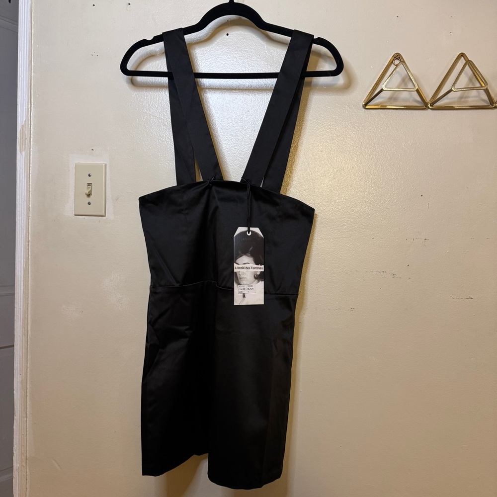 L’ecole des Femmes Mini Pencil Suspender Skirt in Heavy Satin - Size 4, BLACK - Picture 2 of 6